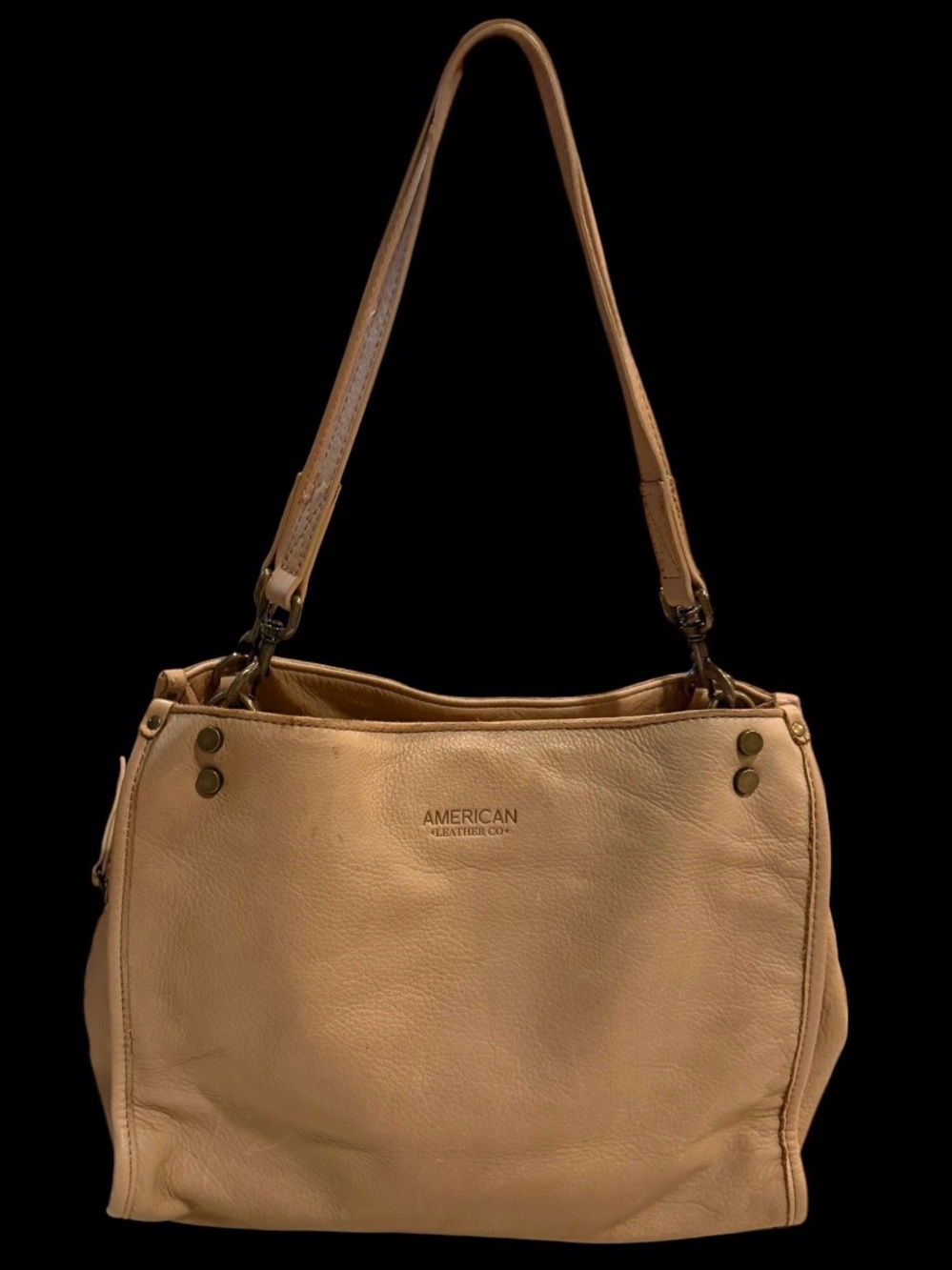 American Leather Co Lenox Triple Entry Satchel bag Cafe Latte Tan Brown Pebbled